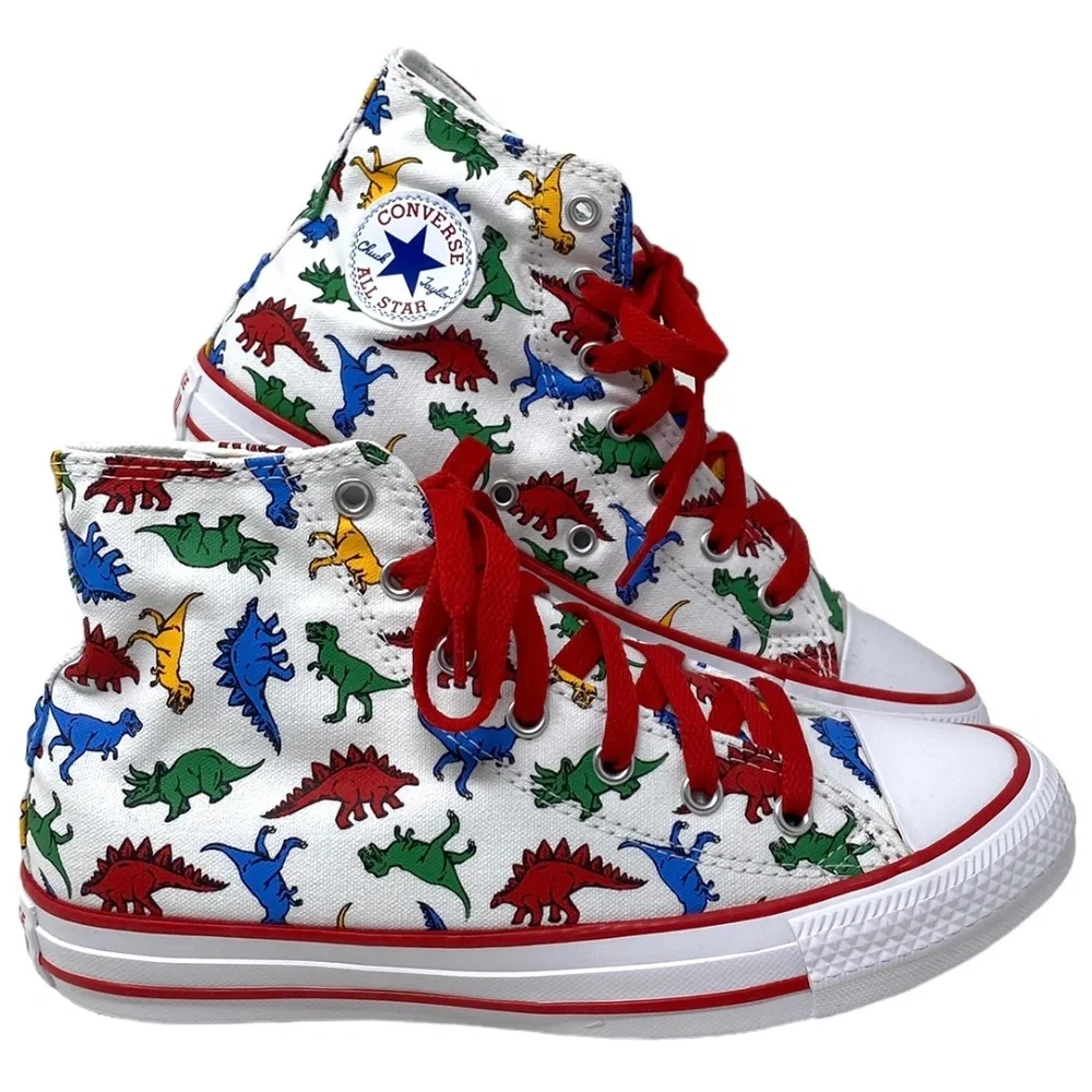 Converse Chuck Taylor High Dinosaurs Canvas Shoes Kids Women's White Red A01668F